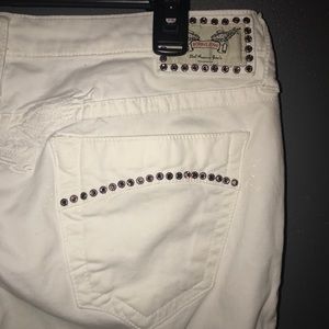White Robins Jeans with pink swavarski crystals
